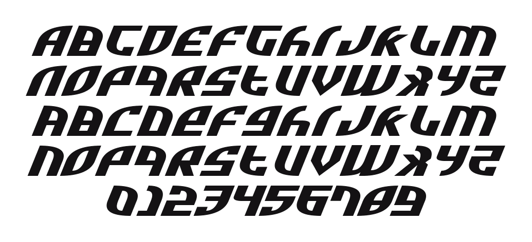 Zone-Rider-Ultra-ExpItalic: every letter, A to Z and a to z, and the numbers 0 to 9