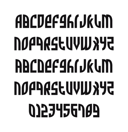 Zone-Rider: every letter, A to Z and a to z, and the numbers 0 to 9