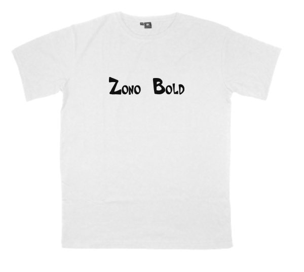 Zono-Bold printed on a t-shirt