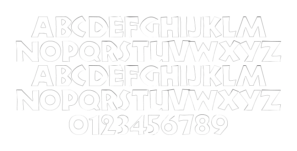 ZorbaOutline: every letter, A to Z and a to z, and the numbers 0 to 9