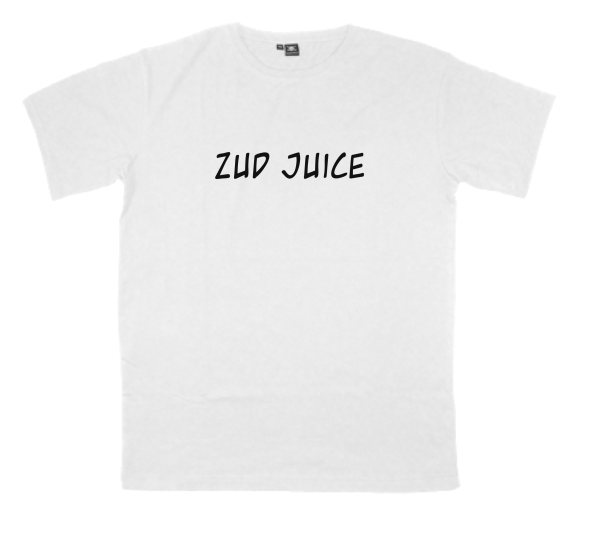 Zud-Juice printed on a t-shirt