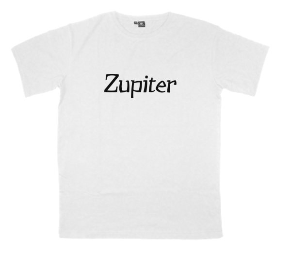 Zupiter printed on a t-shirt
