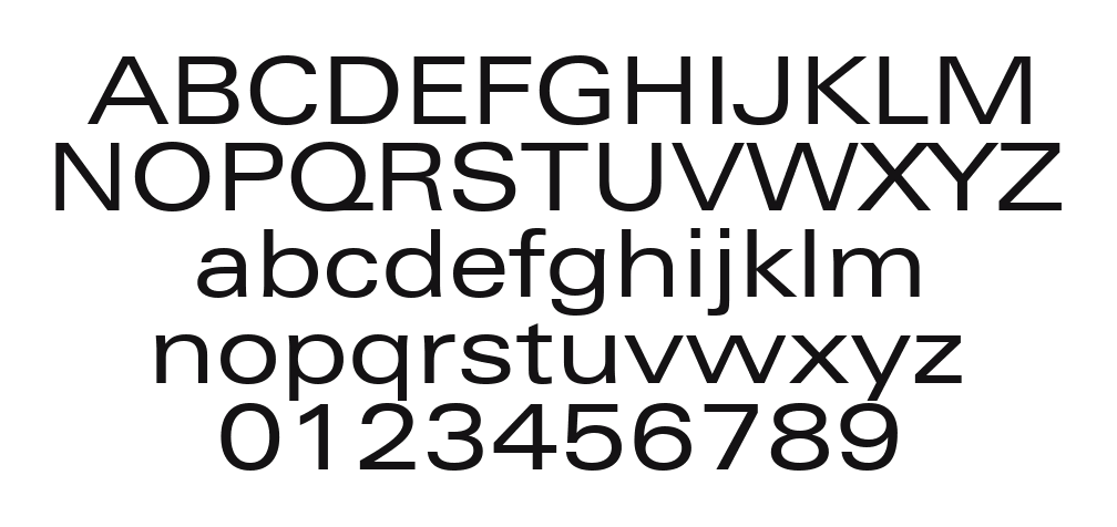 Zurich-Extended-BT: every letter, A to Z and a to z, and the numbers 0 to 9