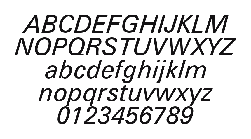 Zurich-Italic-Win95BT: every letter, A to Z and a to z, and the numbers 0 to 9