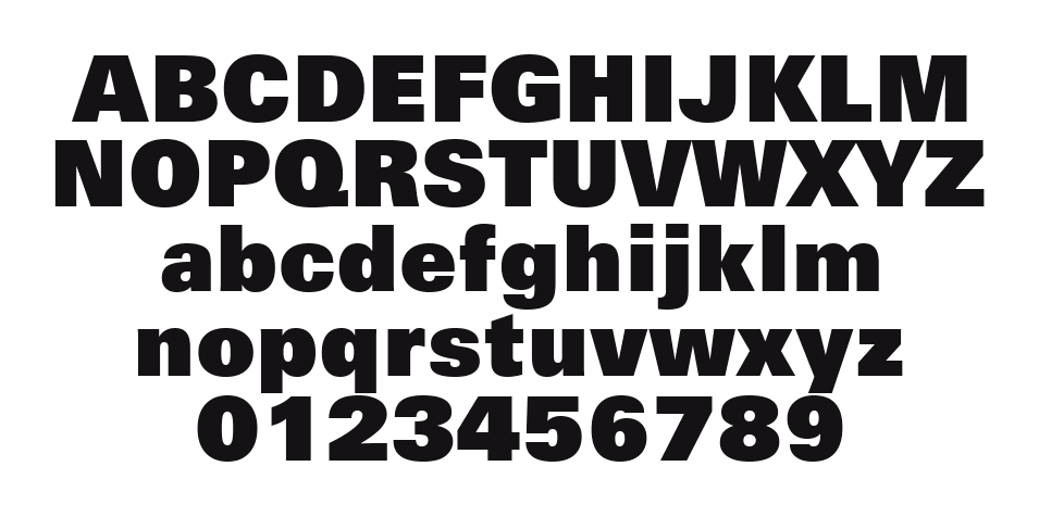 Zurich-XBlk-BT-Extra-Black: every letter, A to Z and a to z, and the numbers 0 to 9