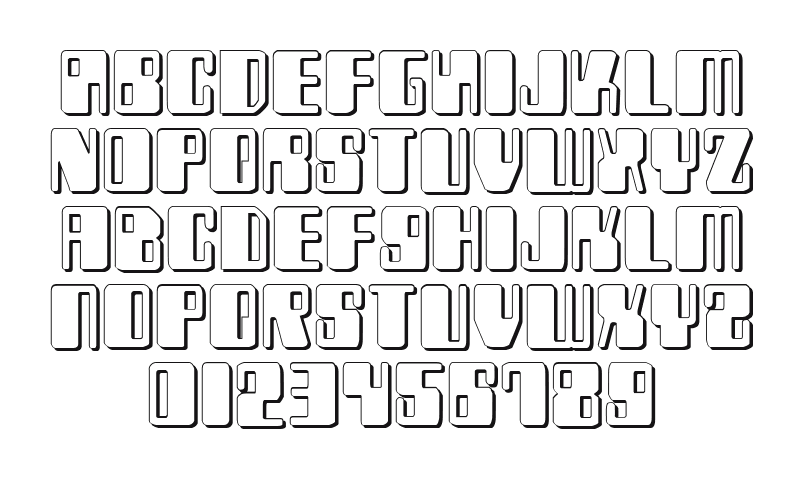 Zyborgs-3D: every letter, A to Z and a to z, and the numbers 0 to 9
