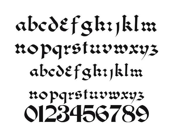 Zypresse: every letter, A to Z and a to z, and the numbers 0 to 9